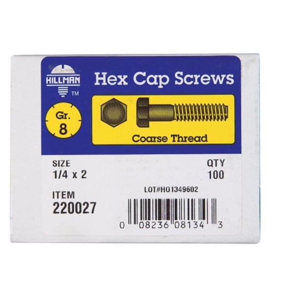 Hillman Grade 8, Hex Head Cap Screw, Steel, 2 in L 54394 - main